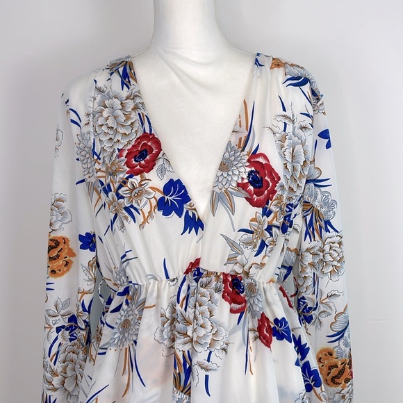 PLT Ice Grey Floral Chiffon Double Tier Plunge Skater Dress. US Size 10. NWT - Picture 4 of 16